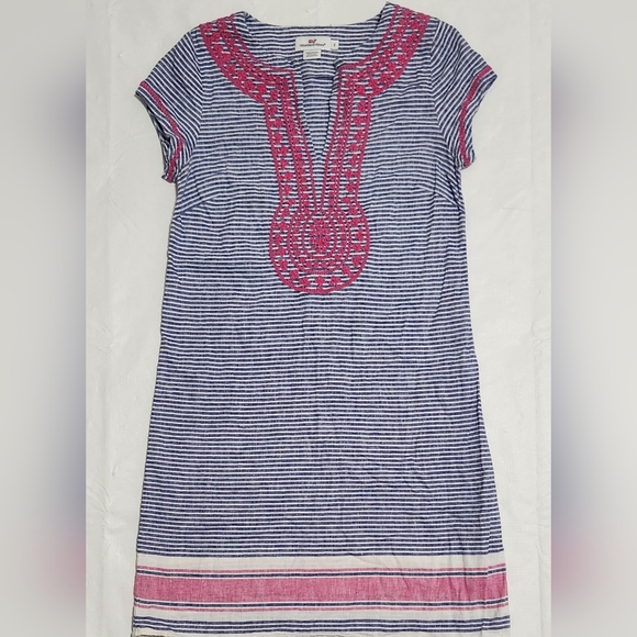 Women's Vineyard Vines Striped Embroidered Linen Tunic Dress Size 2 - Picture 1 of 6